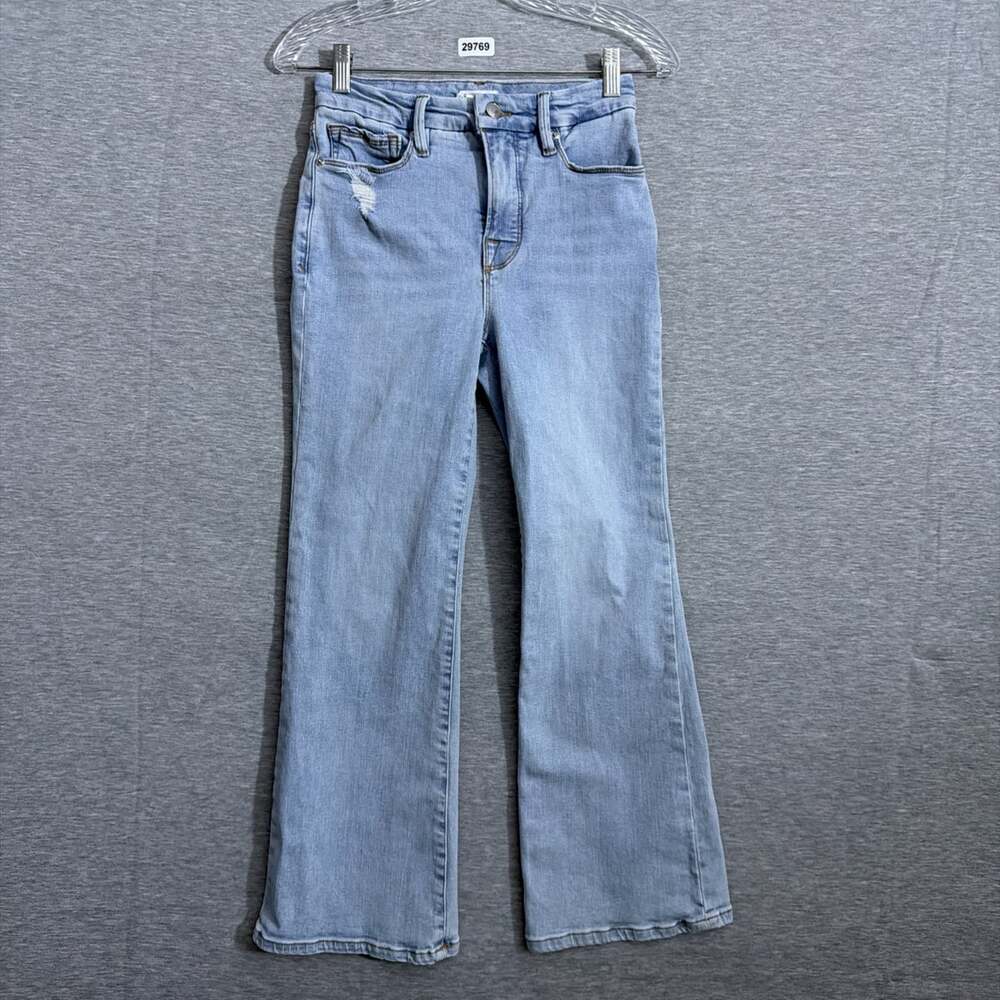 Good American Women's Size 2/26 Blue Denim Mid-Rise Crop Mini Bootcut Jeans
